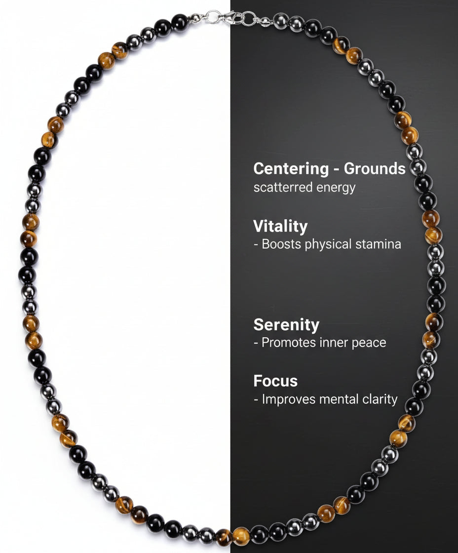HEMATITE NECKLACE - TIGER'S EYE & BLACK STONE NEYROS