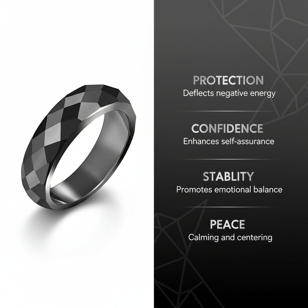 Hematite Ring - Faceted Black Stone | NEYROS NEYROS