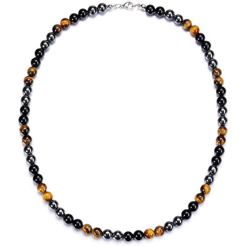 Cross-border new natural tiger's eye handmade beaded men's necklace hematite black light mixed tiger's eye necklace jewelry NEYROS