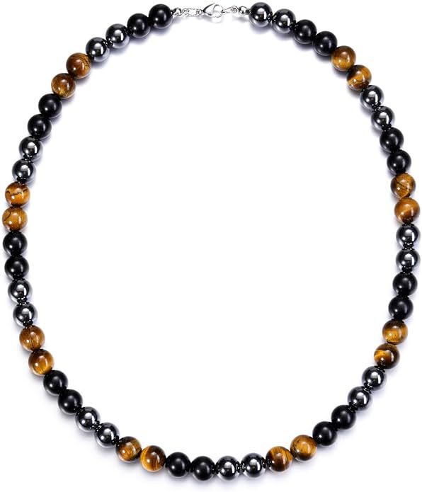 Cross-border new natural tiger's eye handmade beaded men's necklace hematite black light mixed tiger's eye necklace jewelry NEYROS