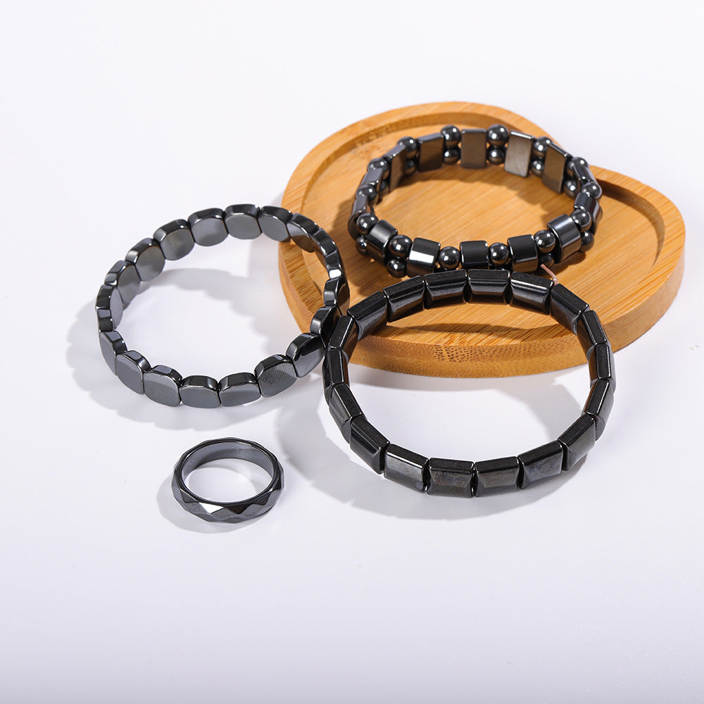 黑胆石赤铁矿手链欧美饰品复古男士磁性手串diy配饰宝石手饰跨境